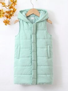 SHEIN Young Boy's Mid-Length Hooded Zip-Up Pocket Padded Coat, Suitable For Autumn & Winter, Comfortable Warm Material, Streetwear Stylish Design - Baby Blue - View 4