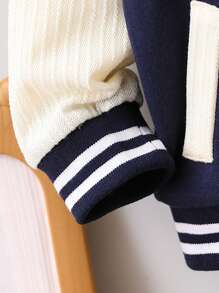 Áo khoác rộng rãi hợp thời trang cho bé trai với chất liệu vải chắp vá và thời trang - Màu xanh hải quân - Xem 6