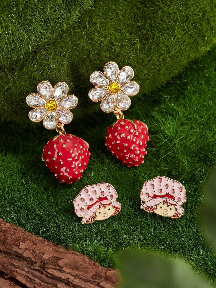 Strawberry Shortcake X SHEIN 2pairs Zinc Alloy Teardrop