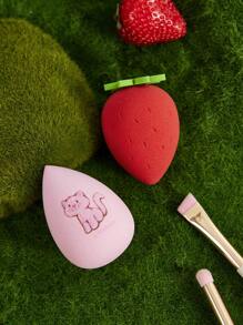 Strawberry Shortcake X SHEIN 2 Pcs Cartoon & Strawberry Makeup Sponge Set (Including Packaging),Gift Ideas - Multicolor - View 6