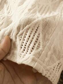 SHEIN LMoss Kids Áo cánh dệt kim họa tiết kim cương LMoss Young Girl màu trắng rộng rãi quá khổ - Màu be - Xem 4