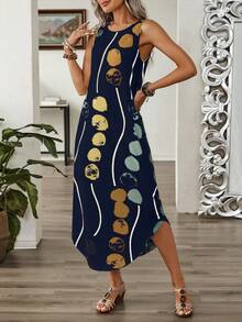 EMERY ROSE Vestido sin mangas de verano con estampado para mujeres - Azul Marino - Ver 6