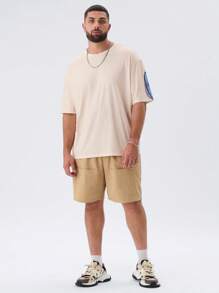 Manfinity VCAY Men's Plus Size Woven Workwear Pockets Studded Mid-Rise Drawstring Shorts Suitable For Summer And Daily Use - Apricot - View 5