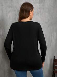 SHEIN Clasi Áo thun dài tay màu trơn cỡ lớn, mùa xuân và mùa thu - màu đen - Xem 2