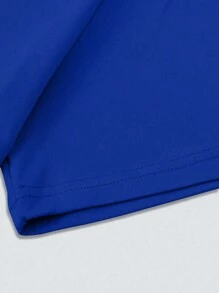 Manfinity Roughcore 男士夏季字母印花圆领短袖休闲T恤 - 藍色 - 查看 4