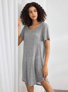 Ocili Leisure Women Crew Neck Short Sleeve Casual Ribbed T-Shirt Nightdress