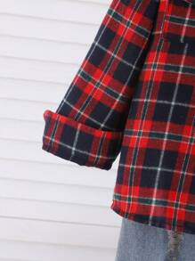 SHEIN 2 piezas/Set camisa con capucha a cuadros y pantalones de jean para niño joven - Rojo - Ver 4
