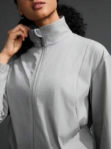 SHEIN Sports Women's Solid Color Minimalist Everyday Stand Collar Long Sleeve Jacket - Grey - View 3