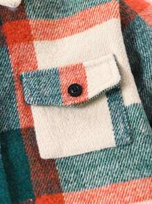 年轻男孩休闲美式领羊毛夹克，格子图案，前口袋，可调节袖口，舒适耐用，适合日常穿着，适合秋冬季