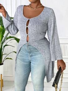 Maweii Camiseta acanalada con calado de talla grande