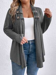SHEIN LUNE Plus Size Spring & Autumn Decorative Button Jacket