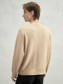 AKNOTIC Business Casual Men's Fitted Faux Cashmere Blend Turtleneck Sweater, Casual Beige Pullover For Fall & Winter - Apricot - View 6
