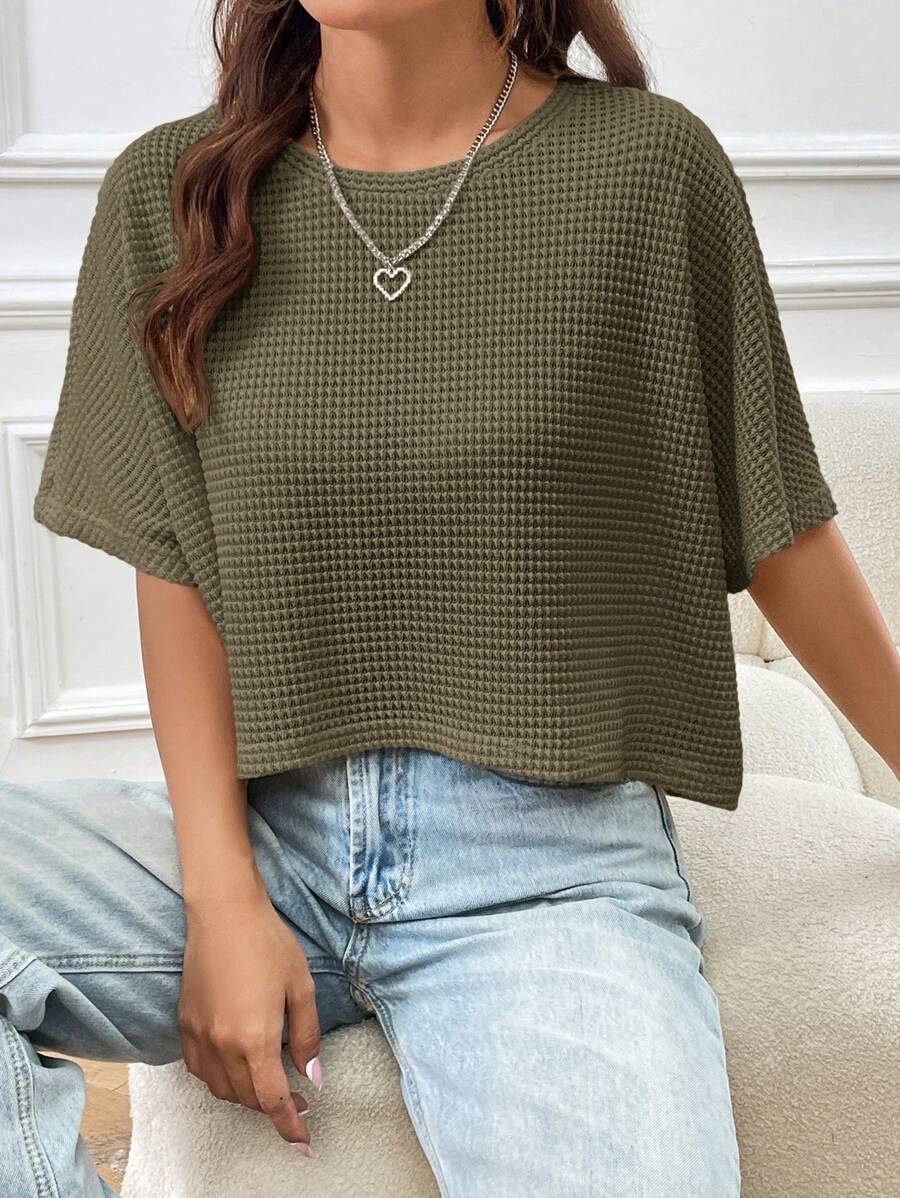 SHEIN EZwear Army Green Loose Knit T-Shirt For Women
