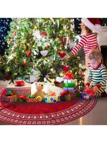 1pc 36/48 Inch Jacquard Knitted Christmas Tree Skirt, Snowflake Pattern, Thickened, Red/White, Suitable For Halloween, Christmas Party Decoration, Accessories, Rug, Winter Holiday Tree Mat, Can Be Used As A Shawl Best Gifts Birthday Home Decor Christmas Decorations Room Decor Christmas Decorations Home Christmas Gifts Christmas Decor