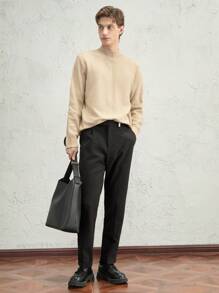AKNOTIC Business Casual Men's Fitted Faux Cashmere Blend Turtleneck Sweater, Casual Beige Pullover For Fall & Winter - Apricot - View 2