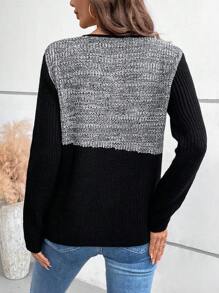 SHEIN LUNE Damski elegancki, dzianinowy sweter o dopasowanym kroju, z dekoltem w kształcie litery V, z długim rękawem