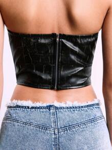 TypaGal Áo ống có thắt lưng bằng da PU in đá cổ điển có chi tiết khóa - Nhiều màu - Xem 2