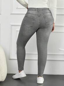 RueChic 大尺碼高腰水洗緊身牛仔褲 - 淺灰色 - 查看 2