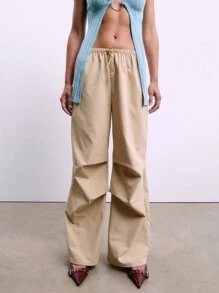 Casual Low Waisted Drawstring Pleated Straight Cargo Pants Fall Cloth For Women