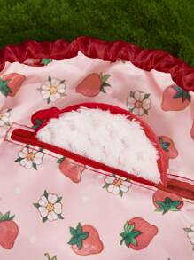 Strawberry Shortcake X SHEIN 1 Pc Cartoon Character & Strawberry Pattern Cosmetic Bag,Gift Ideas - Red - View 4