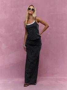 MISSGUIDED Lace Detail Polka Dot Cami Top And Maxi Skirt Two Piece Co-Ord Set