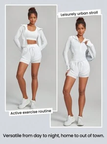 GLOWMODE 帶連帽拉鍊網眼長袖夾克 - 白色 - 查看 5