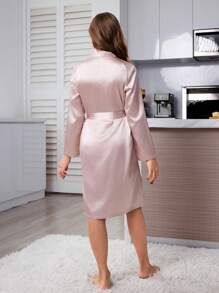 Tween Girl 3-Piece Champagne Solid Color Simple Belted Robe Pajama Set - Mommy And Me Matching Outfits (Sold Separately)
