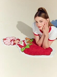 Strawberry Shortcake X SHEIN 1pc Cartoon Character & Strawberry Pattern Shaped Floor Mat
