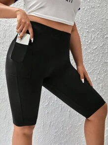 Shapeblank 大码女式夏季休闲运动口袋骑行短裤 2 条装、短裤、夏季紧身裤、休闲裤、夏季短裤、曲线短裤、打底短裤、骑行短裤 - 黑色 - 查看 8