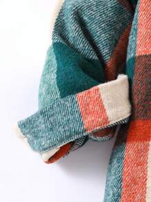 年轻男孩休闲美式领羊毛夹克，格子图案，前口袋，可调节袖口，舒适耐用，适合日常穿着，适合秋冬季