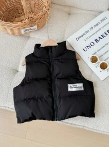 Young Girl Woven Solid Stand Collar Fitted Casual Padded Coat