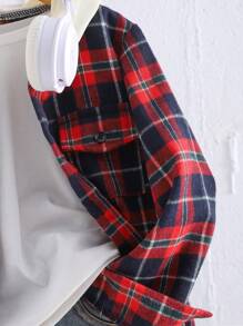 SHEIN 2 piezas/Set camisa con capucha a cuadros y pantalones de jean para niño joven - Rojo - Ver 3