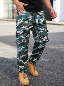 Manfinity LEGND Plus Size Men's Camouflage Print Drawstring Waist Cargo Pants - Multicolor - View 3