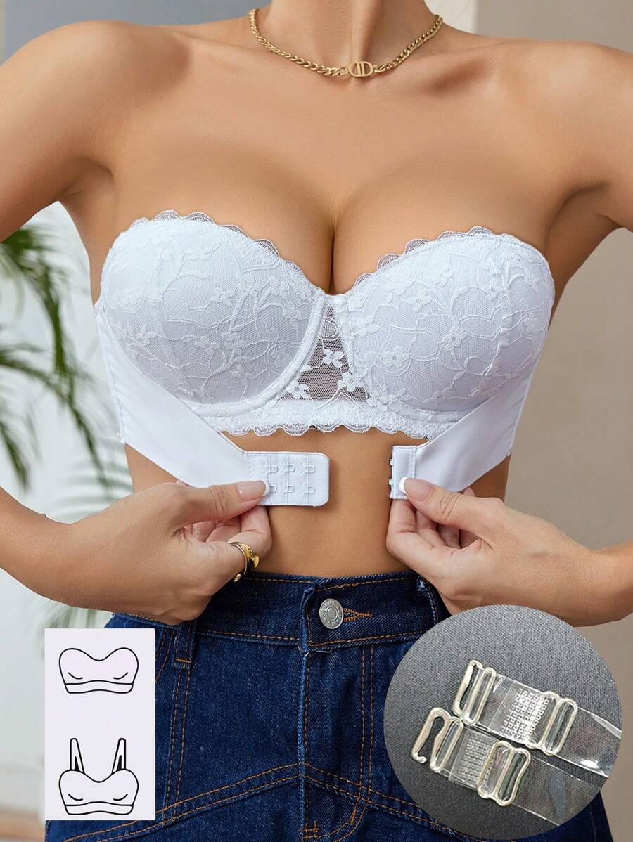 Strapless Padded Underwire Lace Bralette, Sleeveless Push-Up Bra For Small Bust Lingerie