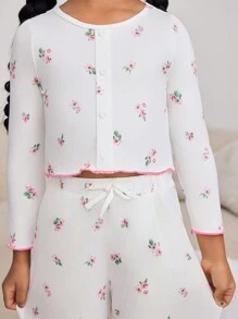 SHEIN Set di abbigliamento casual con pantaloni e camicia a maniche lunghe, con fantasia floreale e blocchi di colore, per ragazze giovani