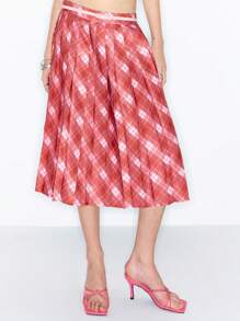 MUSERA Y2K Plaid Pleated Low Rise Midi Skirt Spring Summer Cute