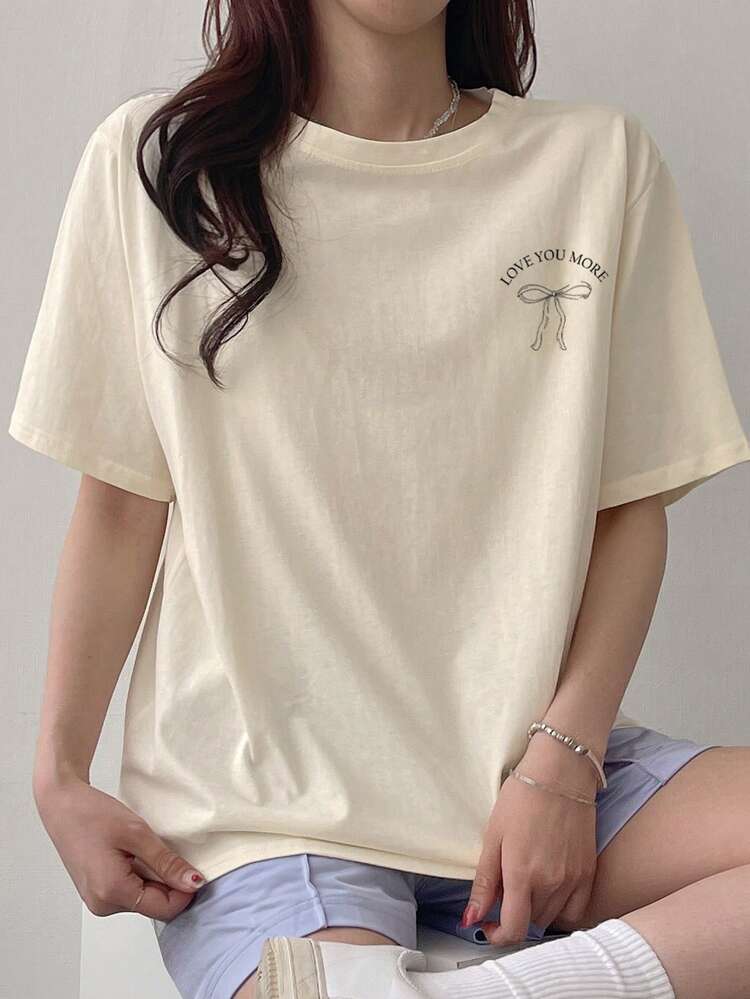 Women Front And Back Letter Print T-Shirt Cute Tops,Graphic Tees