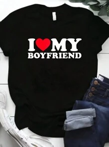 I Love My Boyfriend Slogan Graphic Tee