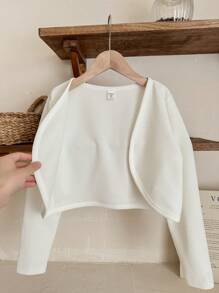 SHEIN Tween Girl Commuting Casual Solid Color Long Sleeve Cropped Knit Cardigan, Spring/Summer,In Fall/Winter
