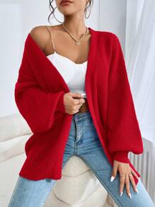 SHEIN EZwear Women's Spring Fashionable Drop Shoulder Ribbed Knit Duster Cardigan,Long Sleeve Tops In Fall/Winter