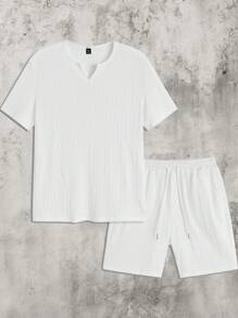 Manfinity VCAY Nam 2 Chiếc Dệt Kim Giải Trí Áo Thun Tay Ngắn Có Dây Thắt Lưng Quần Short Bộ Thích Hợp Cho Mùa Hè - trắng - Xem 1