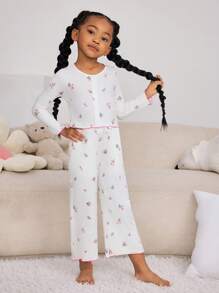 SHEIN Set di abbigliamento casual con pantaloni e camicia a maniche lunghe, con fantasia floreale e blocchi di colore, per ragazze giovani