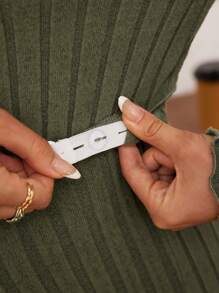 SHEIN Maternity Solid Ribbed Knit Two Pieces Outfit Set, Autumn Winter - Army Green - View 4