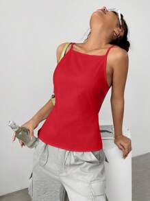 SHEIN EZwear Débardeur décontracté d'été sans dos unicolore pour femmes