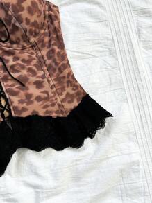 Soleia Spaghetti Strap Lace Patchwork Crossed-Front Shell Trim Casual Vacation Dress - Multicolor - View 4