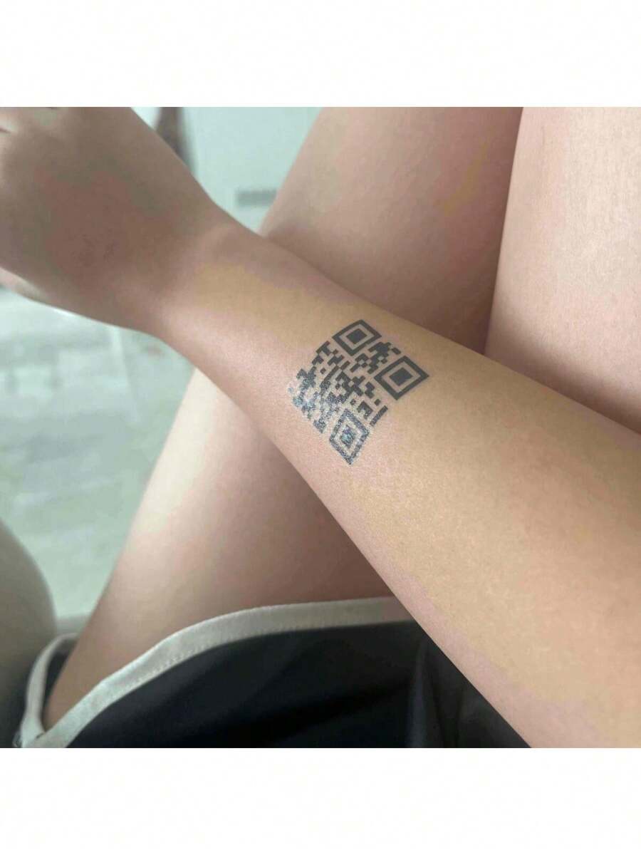 6 件“我爱你”二维码纹身贴纸防水临时纹身 - 黑色 - 查看 1