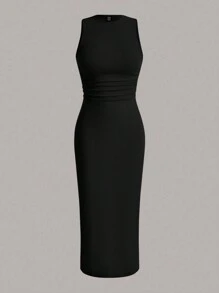 SHEIN Tall Simple Knitted Tight Long Black Dress - Black - View 2