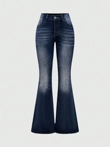 Subculture 性感紧身喇叭裤，饰有十字翼刺绣和水钻 - 藍色 - 查看 2