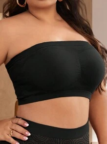 1 Peça Sutiã Bandeau Sem Costura Plus Size (Sem Enchimento) - Preto - Visão 4