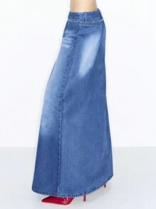 MUSERA Falda maxi de mezclilla de talle bajo estilo Y2K, primaveral, linda, sexy, de verano, elegante para el Día de Acción de Gracias